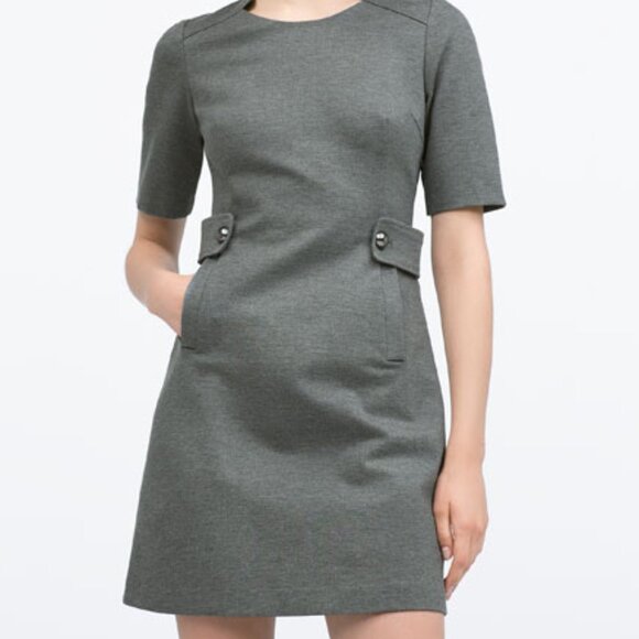 ZARA Basic | Gray Professional Midi Dress Pockets Small - Picture 1 of 7